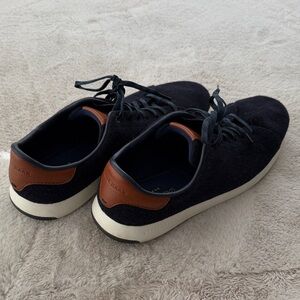 Cole Haan Black Wool Lace-Up Sneakers with Brown Leather Heel
